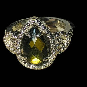 Vintage Large Peridot Cocktail Ring With White Gold Finish size 8